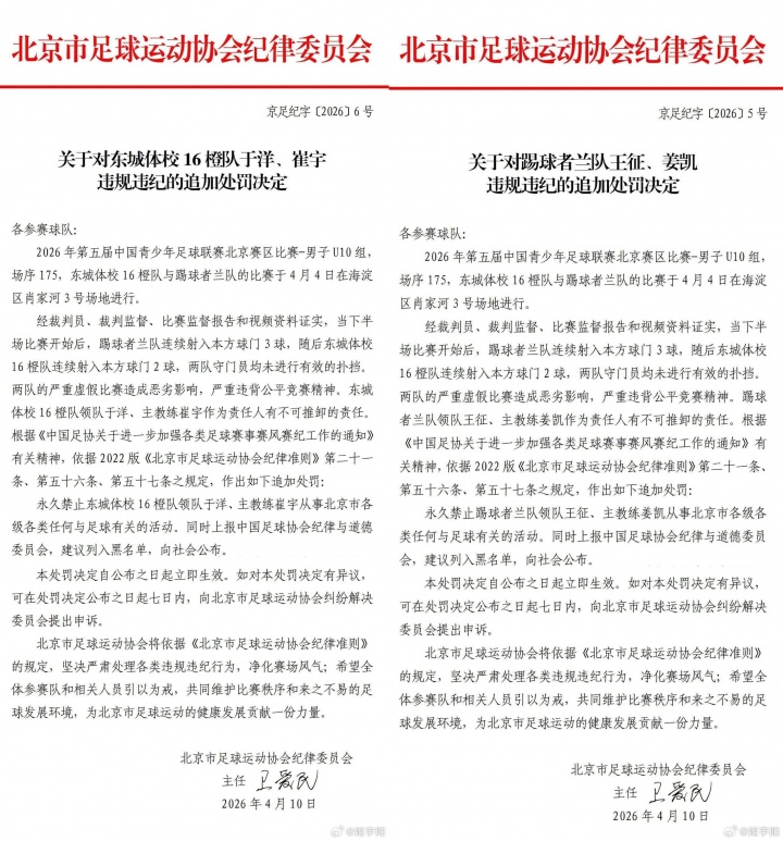 北京U10假球案細節(jié)曝光 為躲強隊互射烏龍 教練領(lǐng)隊遭永久禁足