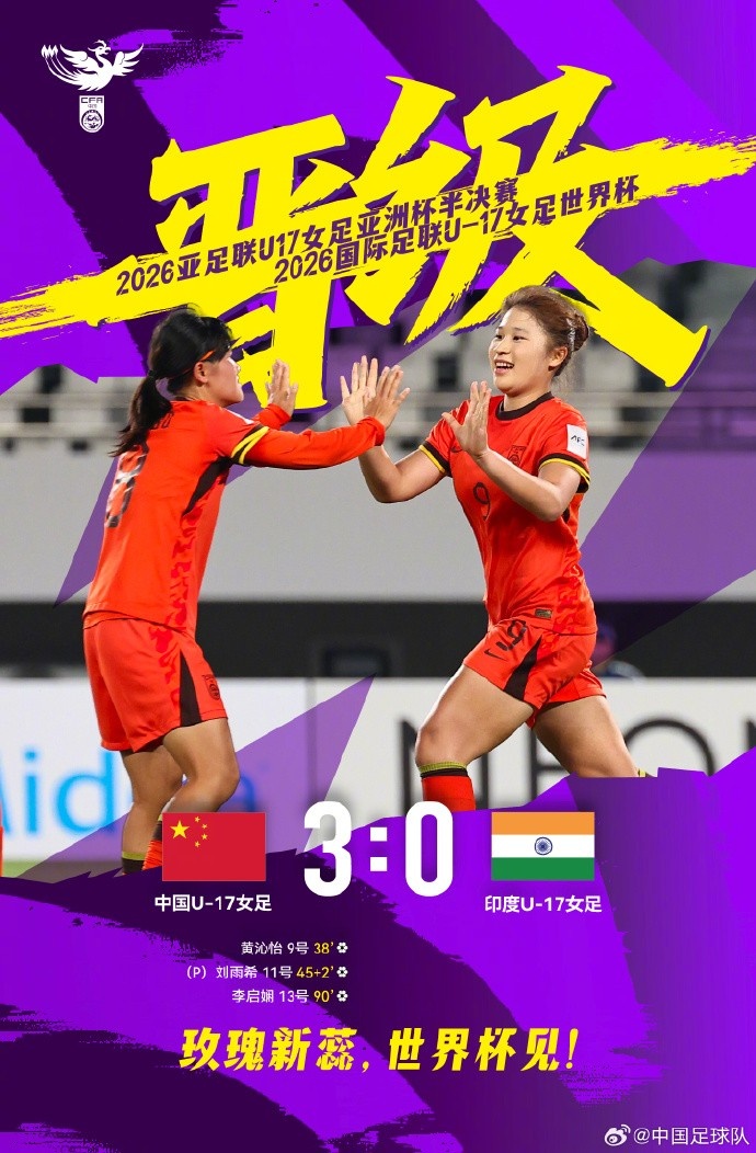 零封印度，三將建功：中國U17女足挺進亞少賽四強+世界杯